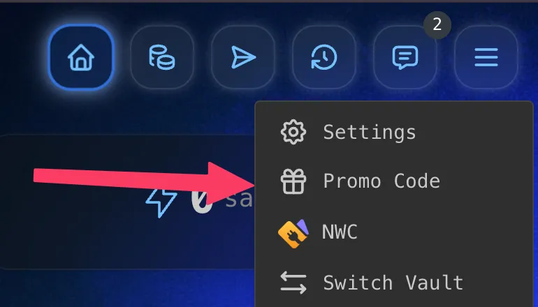 Tap Promo Code from menu