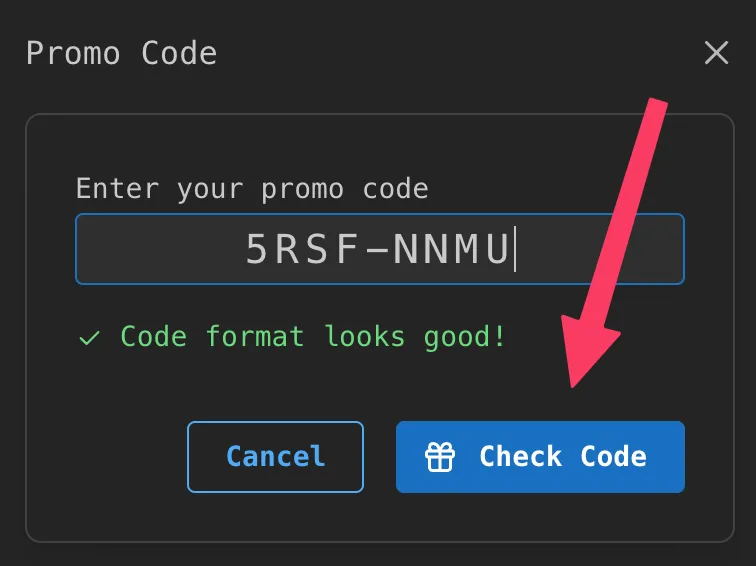 Enter promo code and tap Check Code